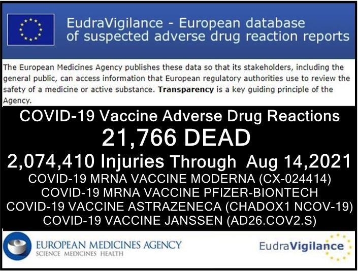 21,766 DEAD Over 2 Million Injured (50% SERIOUS) Reported in European Union’s Database of Adverse Drug Reactions for COVID-19 Shots
