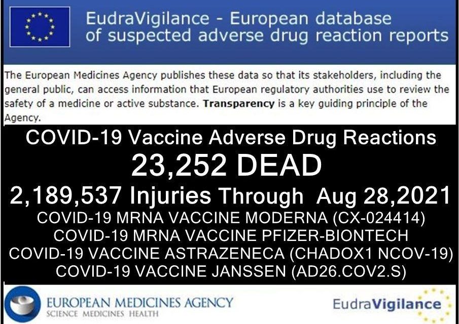 23,252 Deaths 2,189,537 Injured Following COVID Shots Reported in European Union’s Database of Adverse Drug Reactions