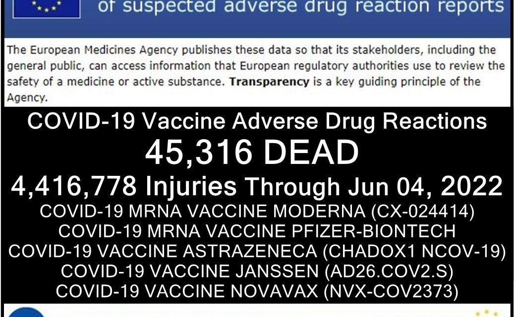 45,316 Dead 4,416,778 Injured Following COVID-19 Vaccines in European Database of Adverse Reactions – Sudden Adult Death Syndrome (SADS) is New Category to Deny Vaccine Deaths